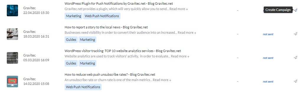 One-click Push Campaigns from RSS Feed - Blog Gravitec.net
