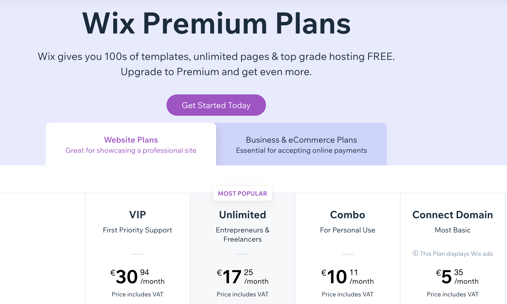 wix pricing and plans