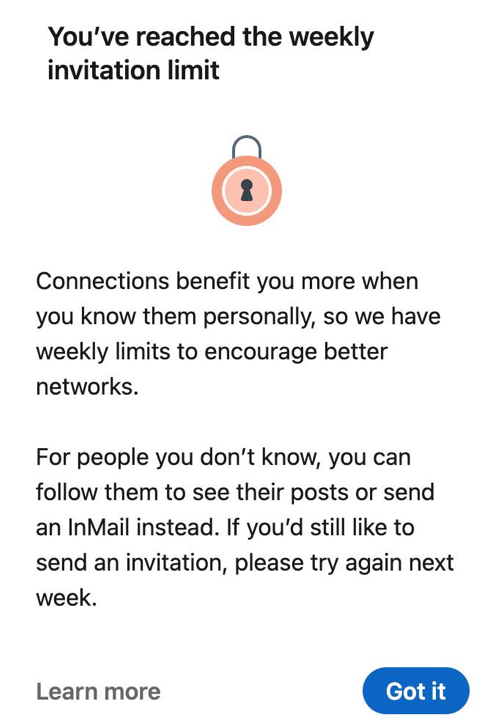 LinkedIn invitation limits